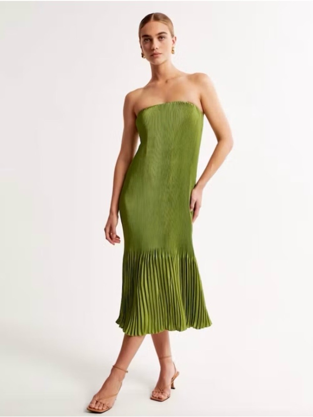 Abercrombie & Fitch Strapless Pleat Release Midi Dress